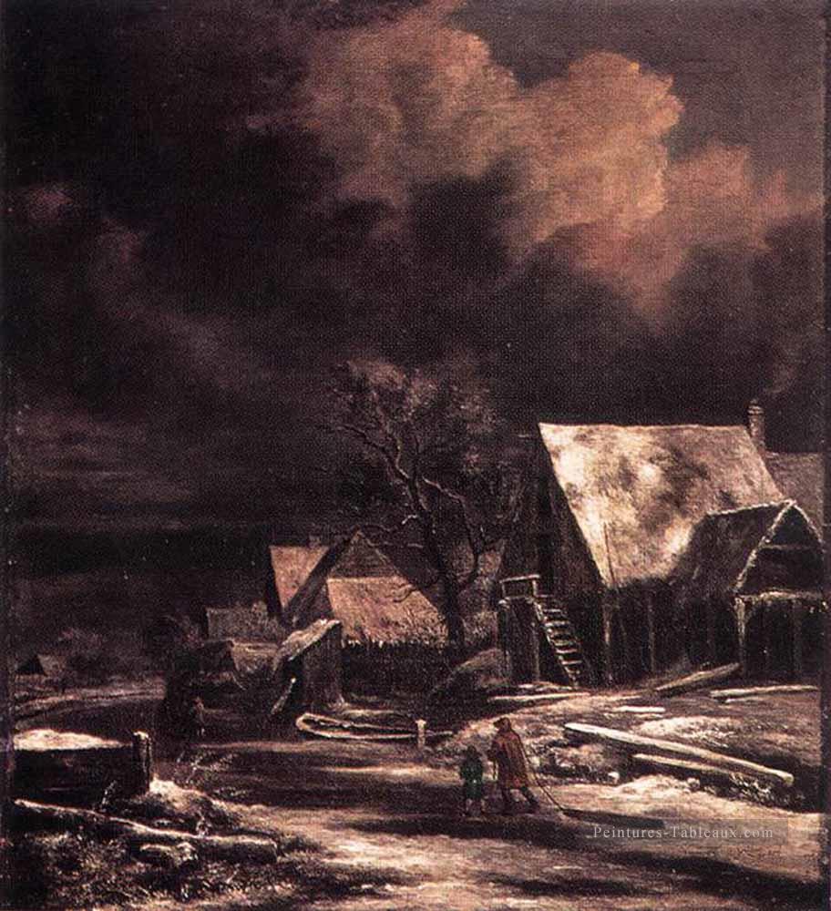 Village à l’hiver au clair de lune Jacob Isaakszoon van Ruisdael Peintures à l'huile